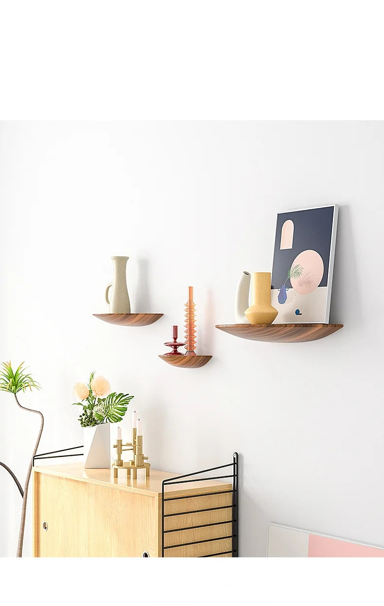Wooden Half Moon Wall Shelf
