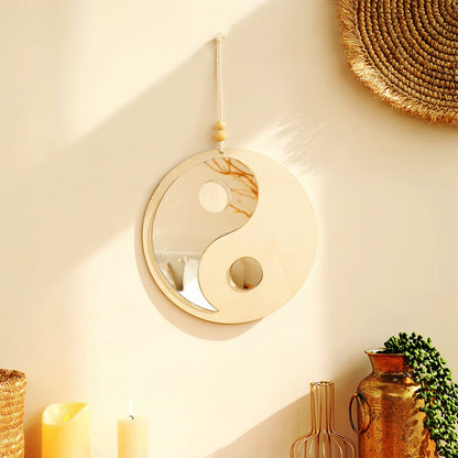 Boho Wooden Yin Yang Wall Mirror