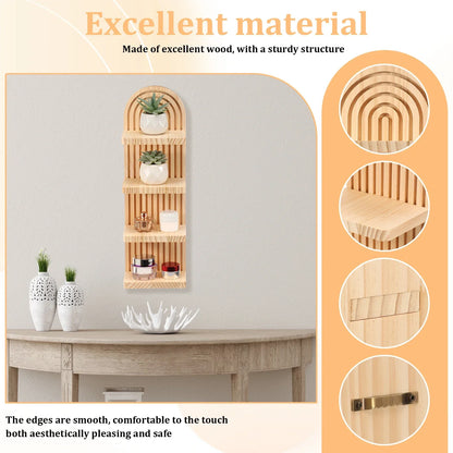 3-Tier Wooden Boho Floating Wall Shelf