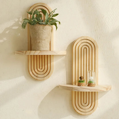 Geometric Boho Wooden Wall Shelf
