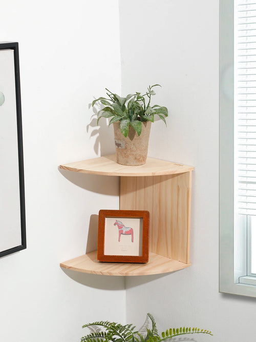 2-Tier Wooden Floating Corner Shelf