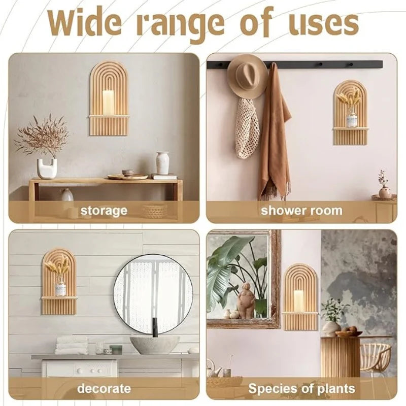 Boho Wooden Floating Wall Shelf
