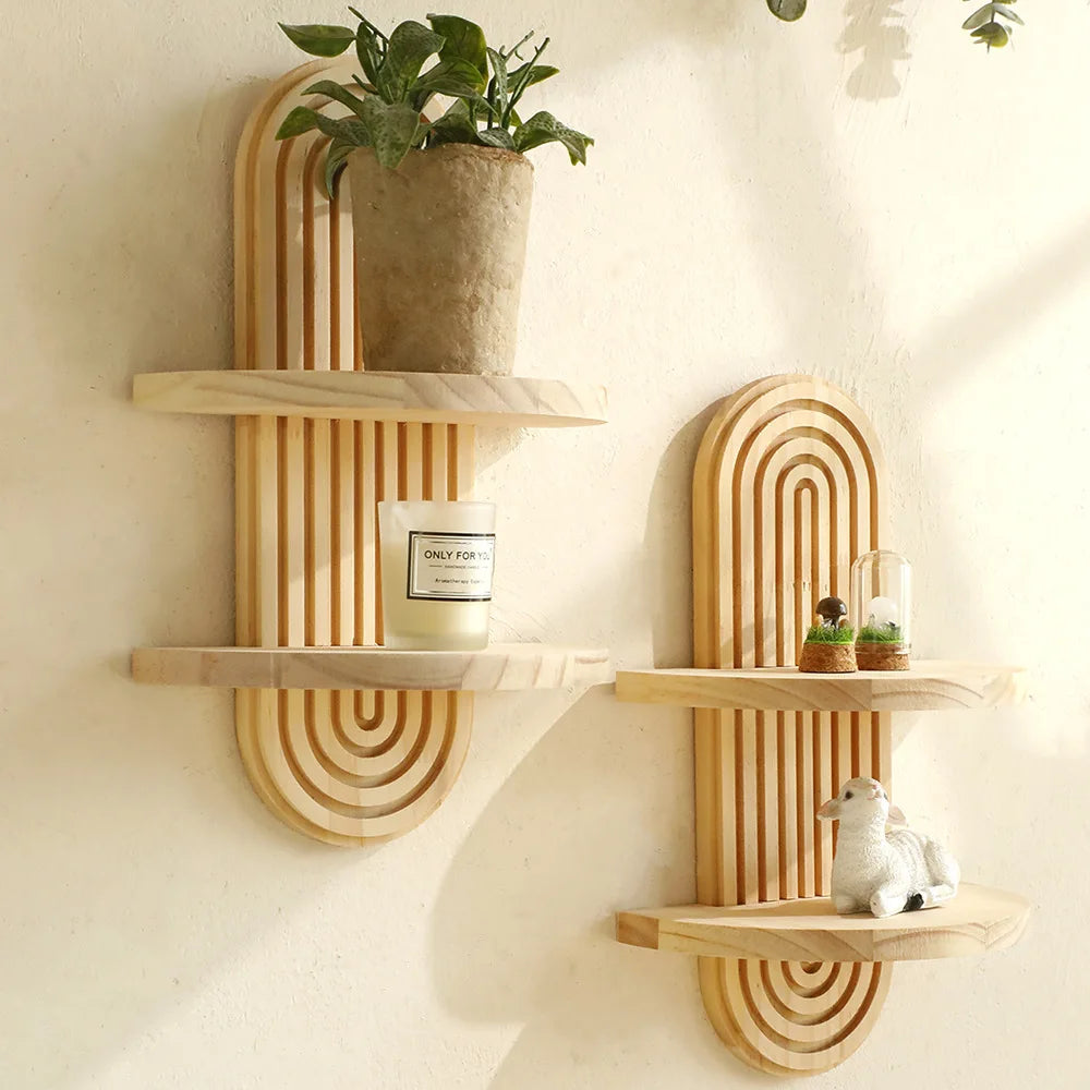 Geometric Boho Wooden Wall Shelf