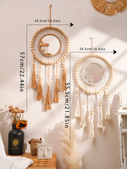 Boho Wooden Bead Wall Mirror