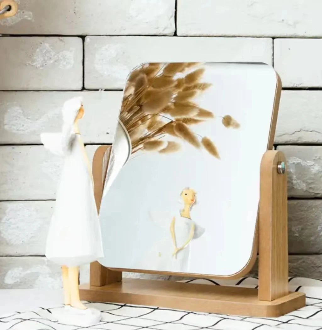 Wooden Rotating Vanity Mirror