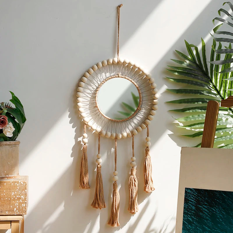 Boho Wooden Bead Wall Mirror