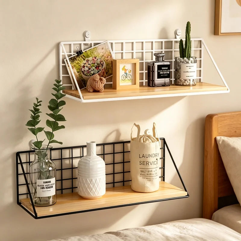 No-Drill Wooden Hanging Wall Shelf