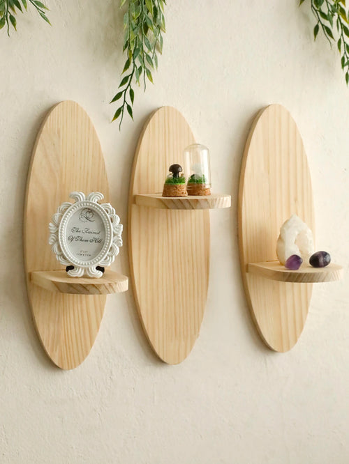 Wooden Oval Floating Wall Shelf