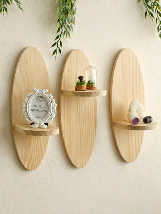 Wooden Oval Floating Wall Shelf