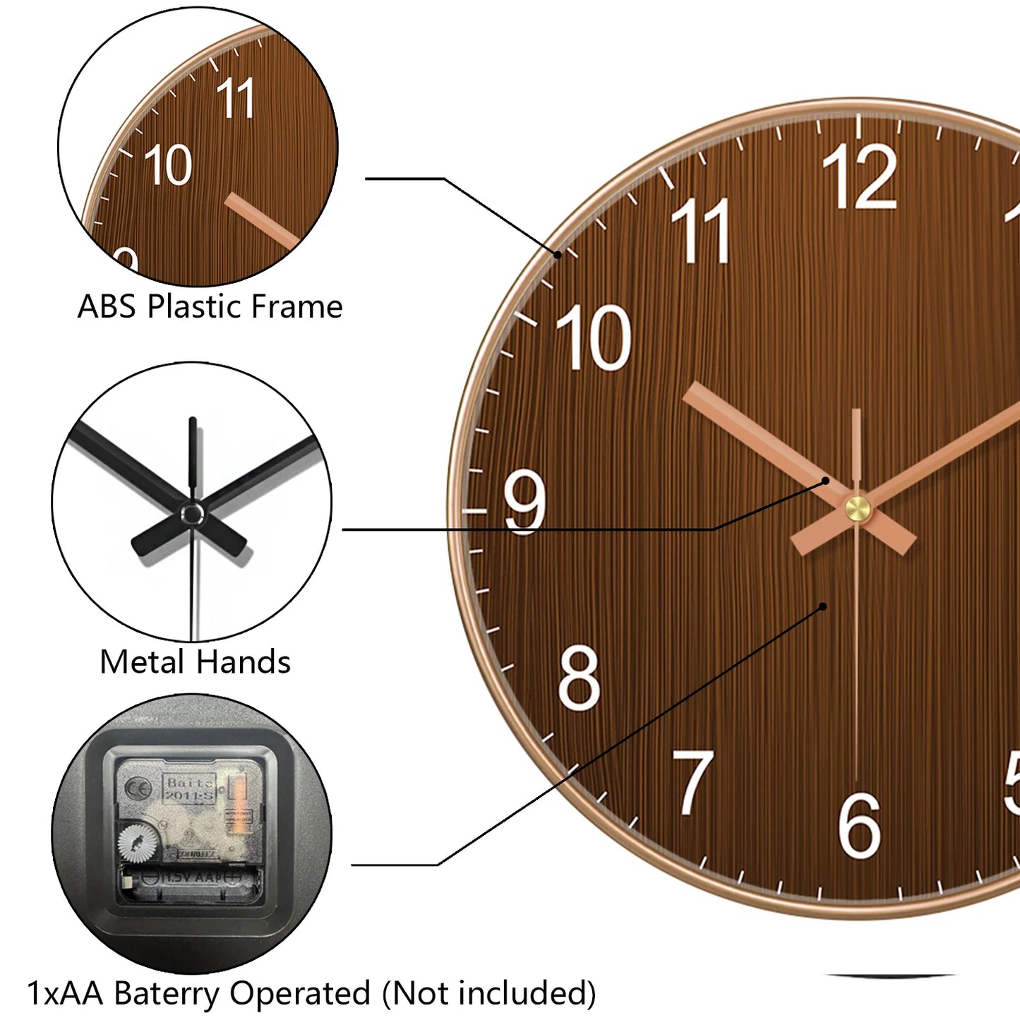 Minimalist Wooden Grain Wall Clock