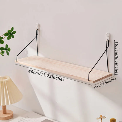 Wooden Wall Shelf with Iron Hooks