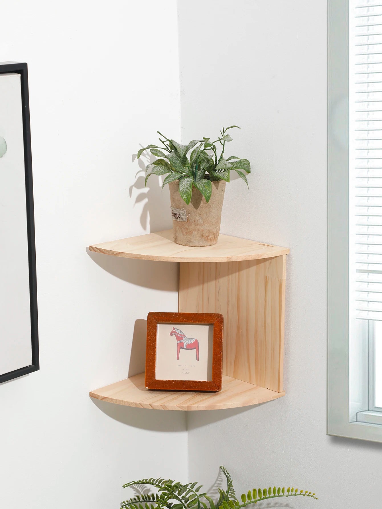 2-Tier Wooden Floating Corner Shelf