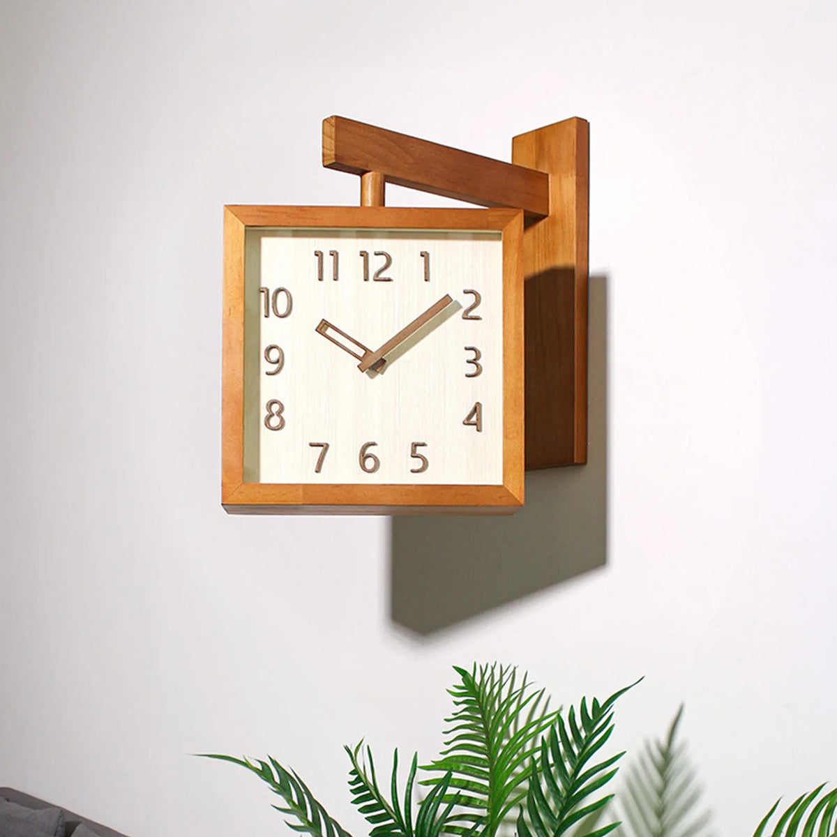 Wooden Double-Sided Corner Wall Clock