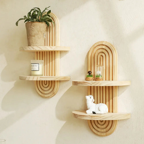 Geometric Boho Wooden Wall Shelf