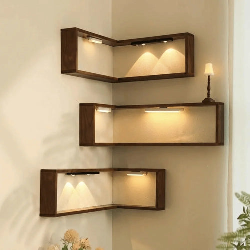 90° Wooden Floating Corner Wall Shelf