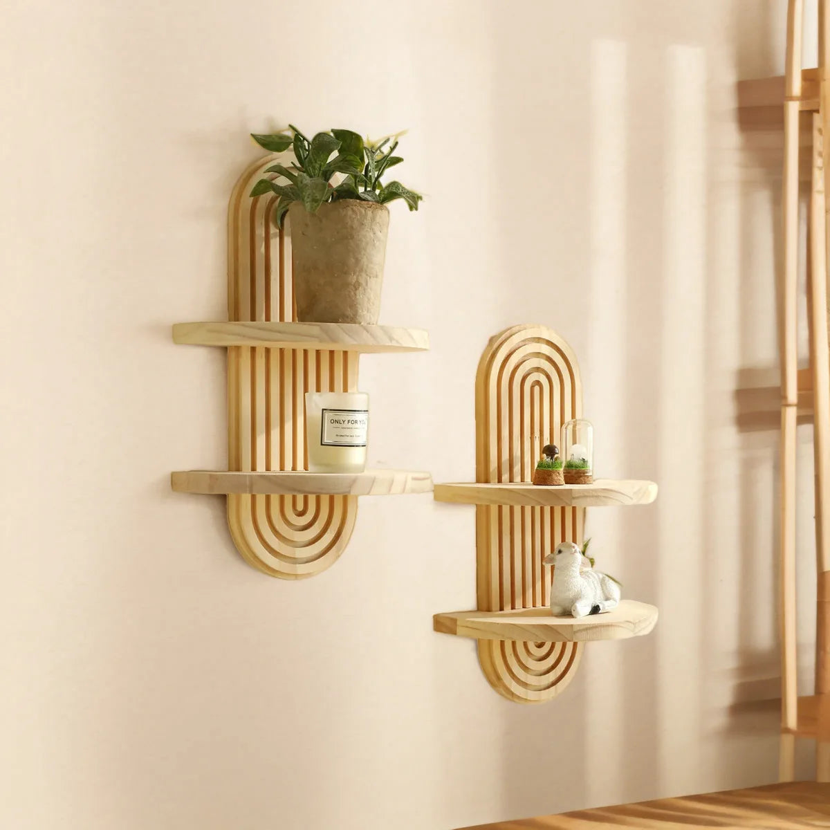 Boho Wooden Floating Wall Shelf