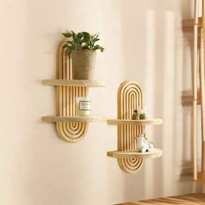 Boho Wooden Floating Wall Shelf