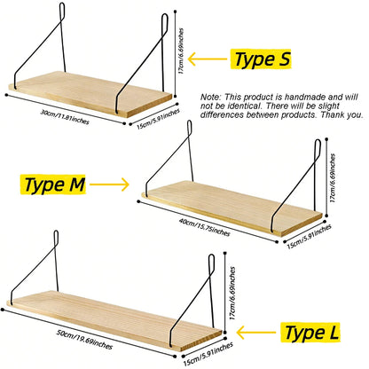 Wooden Wall Shelf with Iron Hooks
