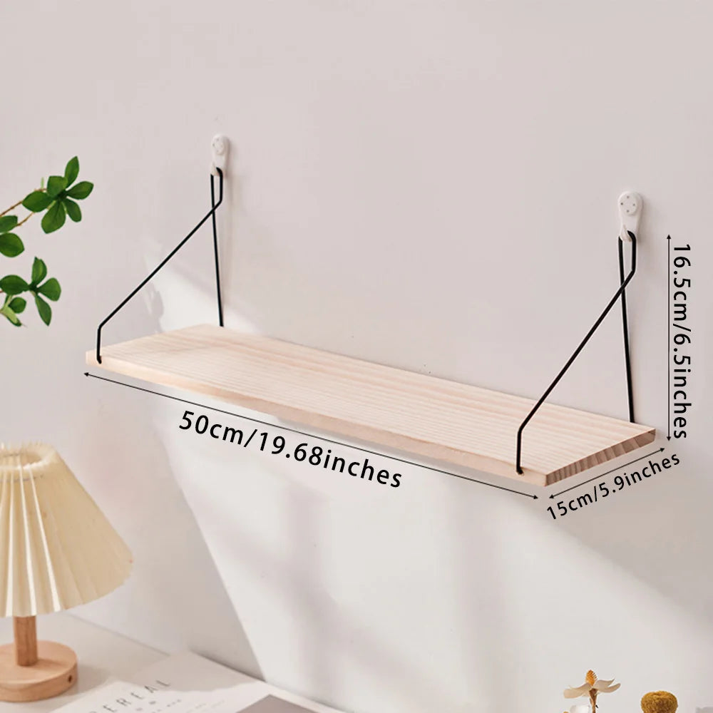 Wooden Wall Shelf with Iron Hooks