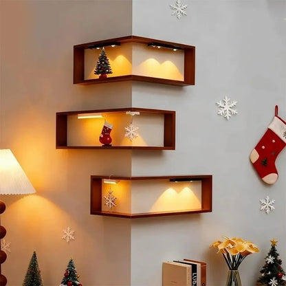 90° Wooden Floating Corner Wall Shelf