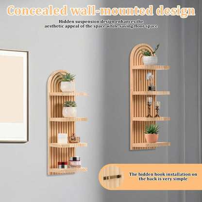 3-Tier Wooden Boho Floating Wall Shelf