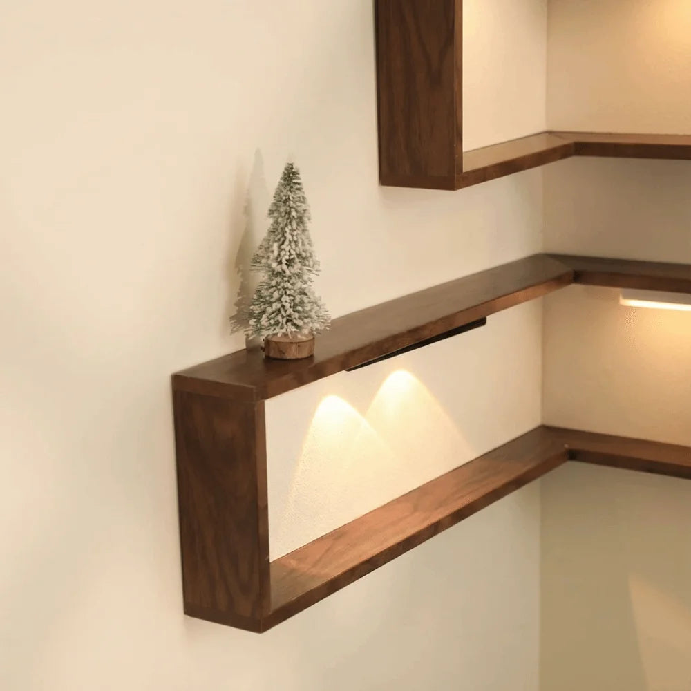 90° Wooden Floating Corner Wall Shelf
