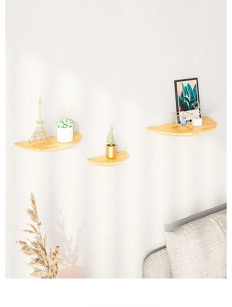 Wooden Half Moon Wall Shelf