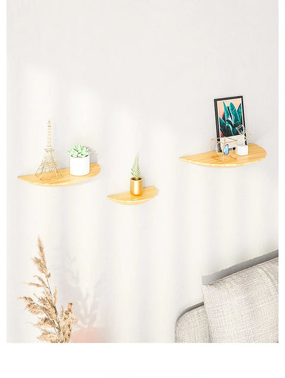 Wooden Half Moon Wall Shelf