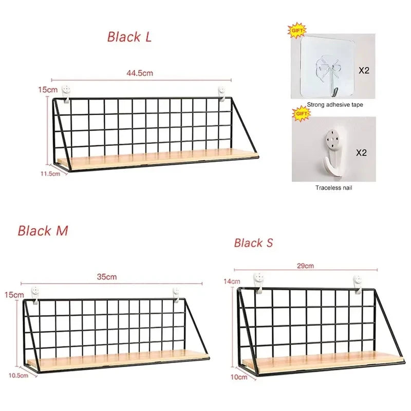 No-Drill Wooden Hanging Wall Shelf