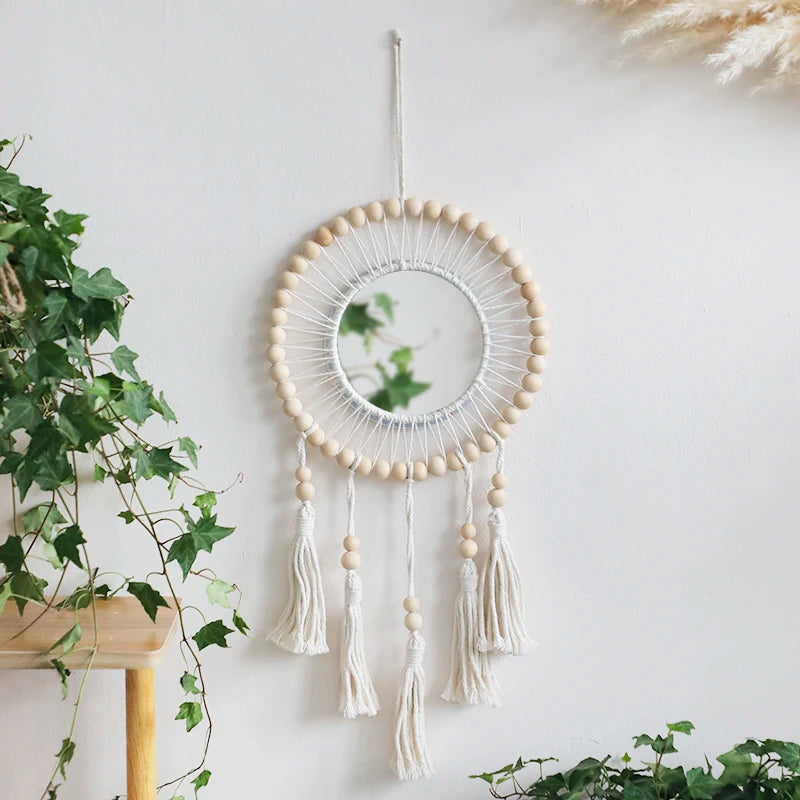 Boho Wooden Bead Wall Mirror