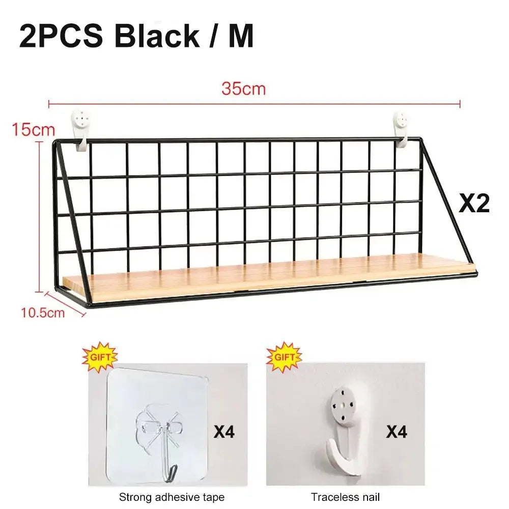 No-Drill Wooden Hanging Wall Shelf