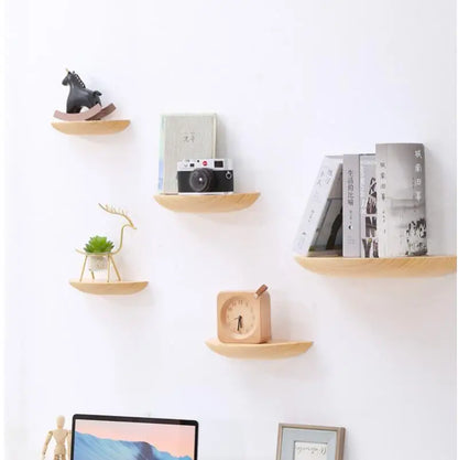 Wooden Half Moon Wall Shelf