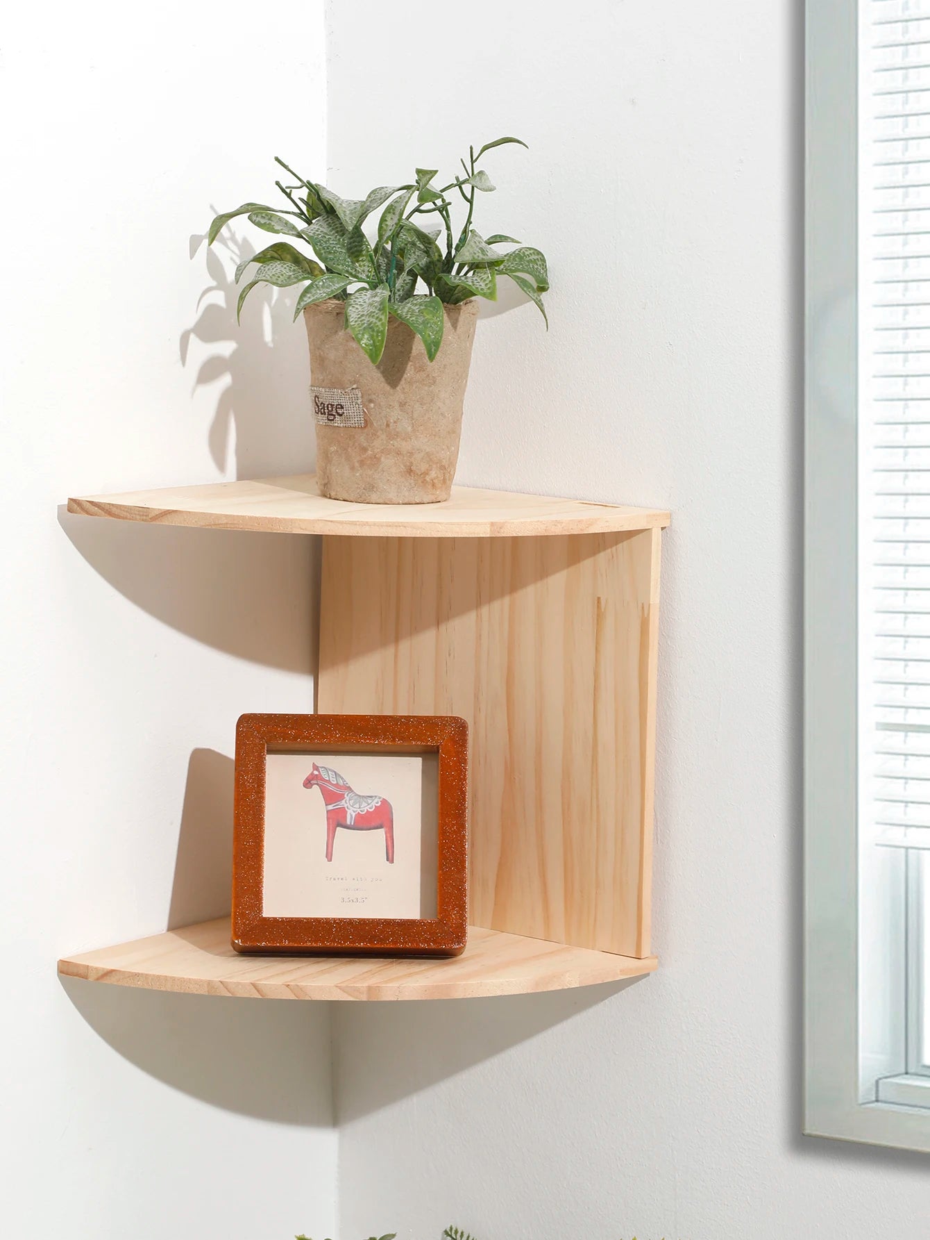 2-Tier Wooden Floating Corner Shelf