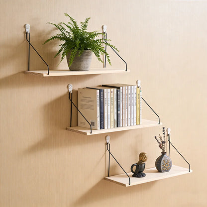 Wooden Wall Shelf with Iron Hooks