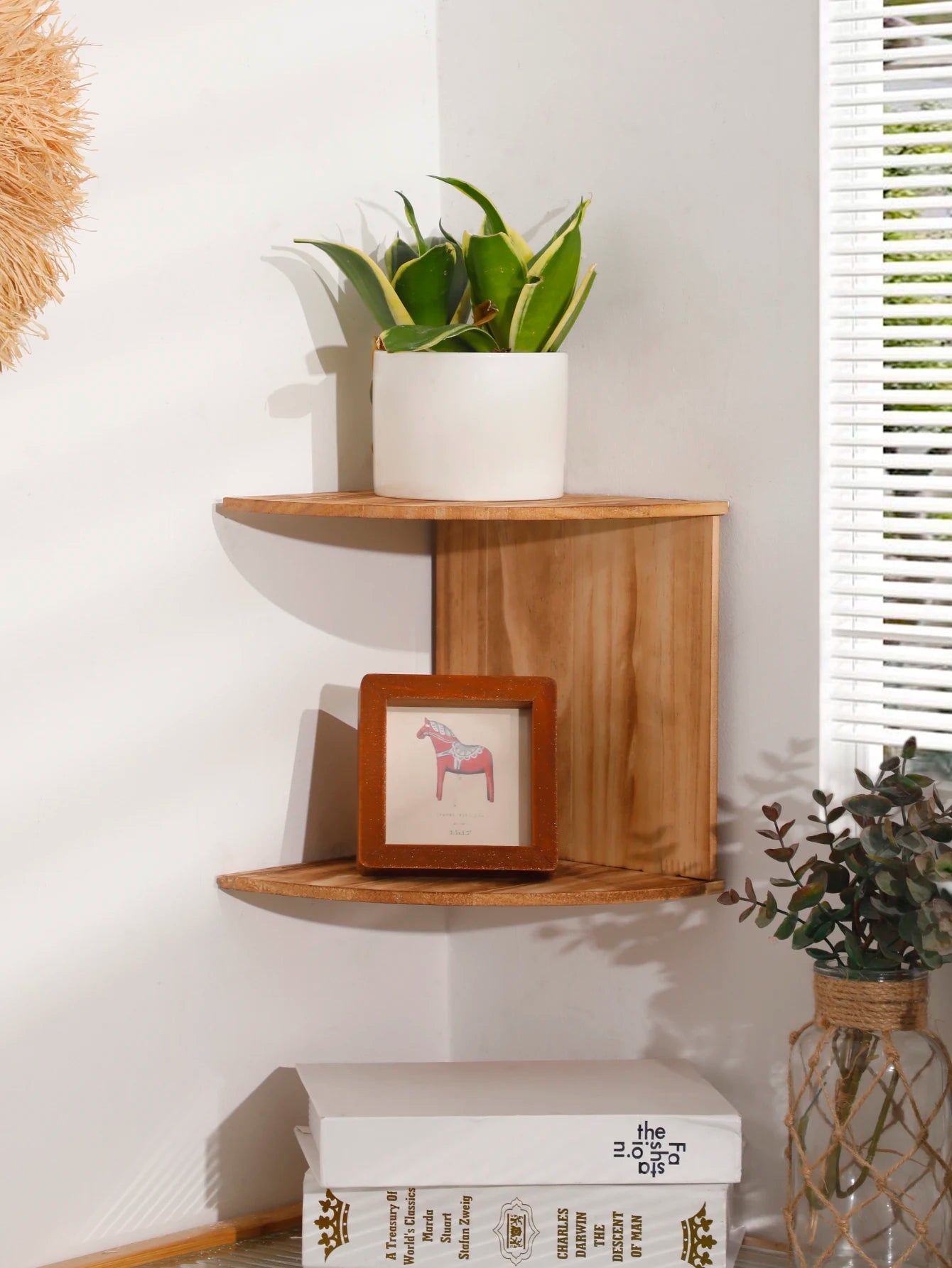 Wooden Floating Corner Wall Shelf