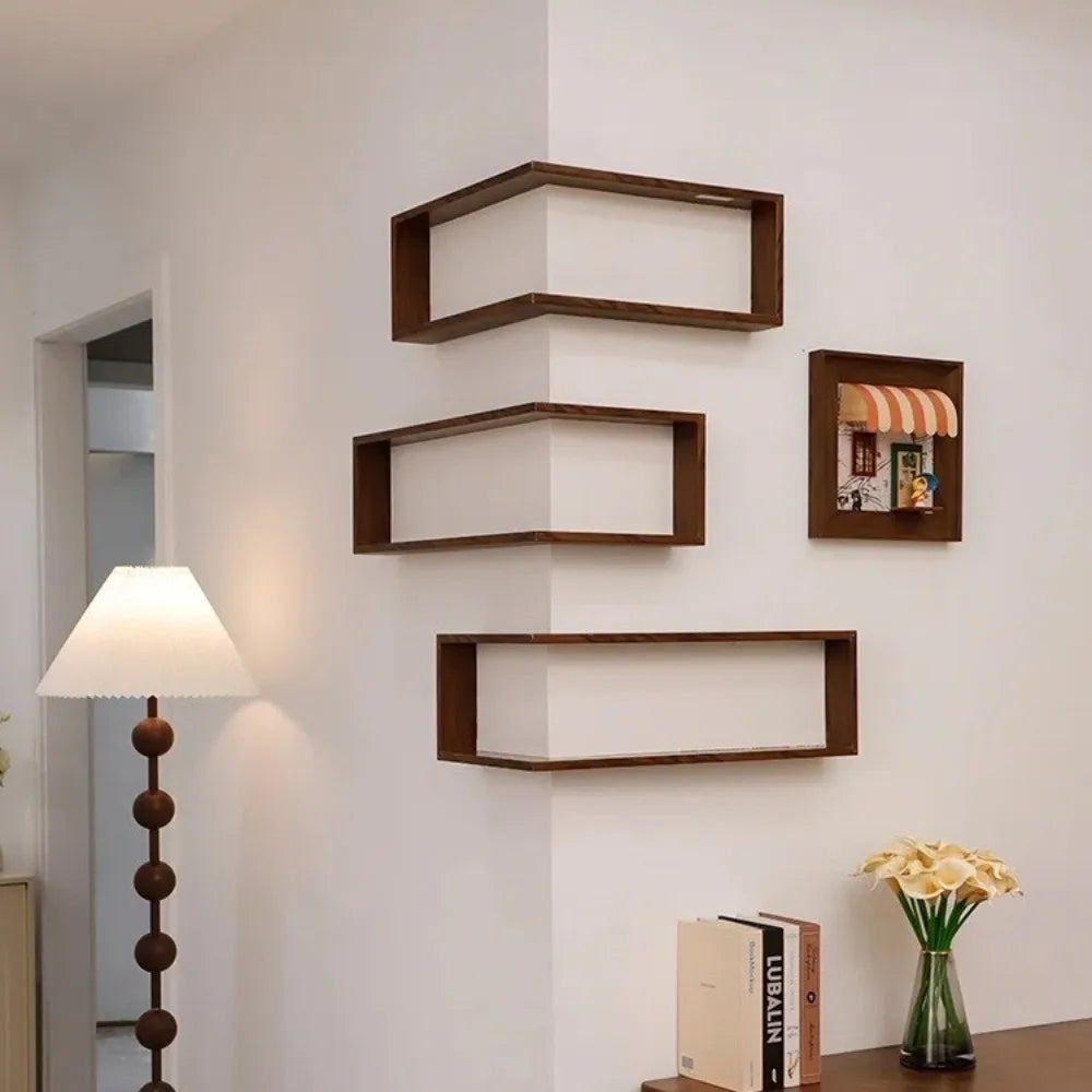 90° Wooden Floating Corner Wall Shelf