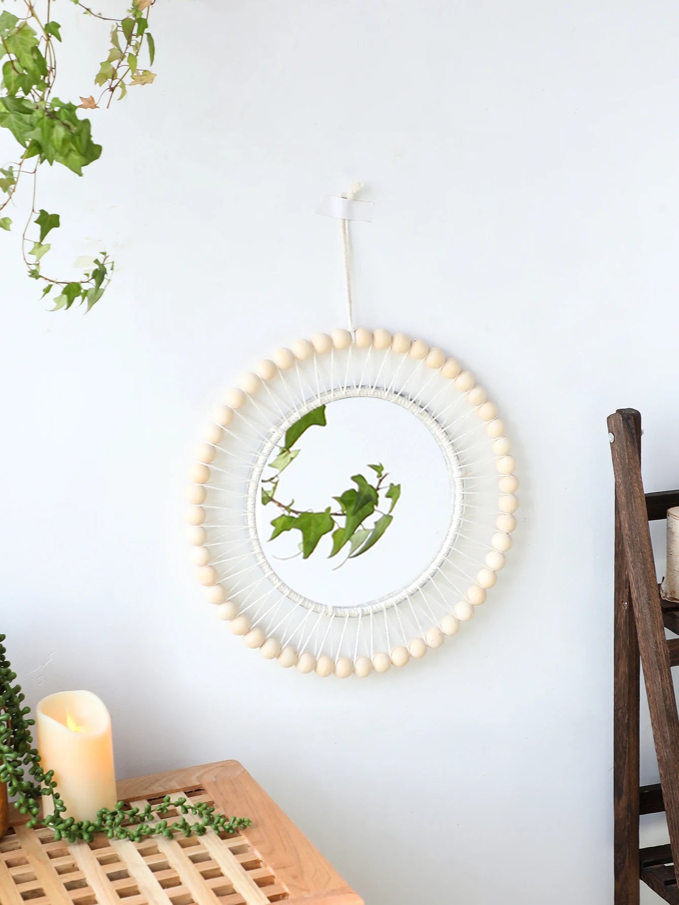 Boho Wooden Bead Wall Mirror