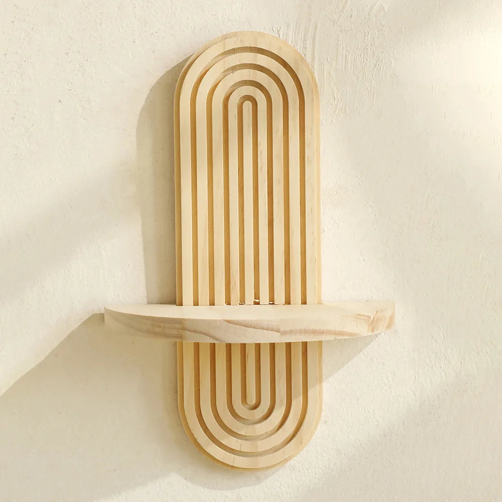 Geometric Boho Wooden Wall Shelf
