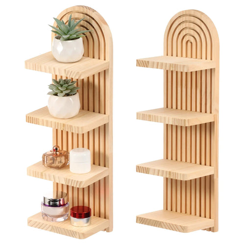 3-Tier Wooden Boho Floating Wall Shelf