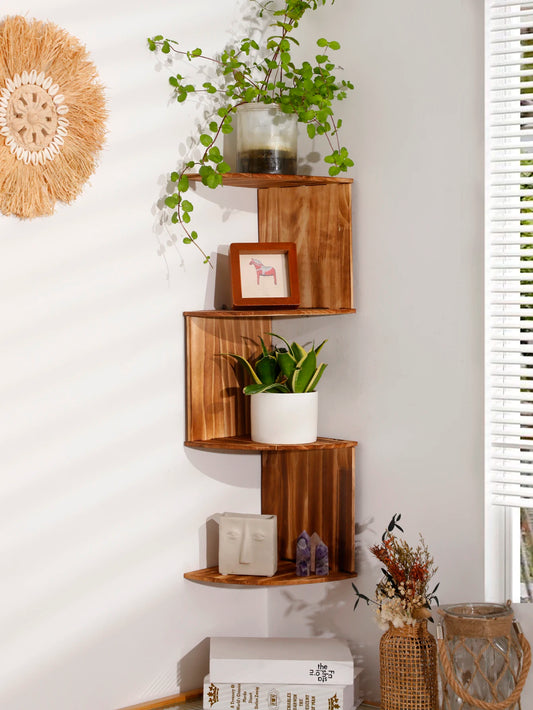 Wooden Floating Corner Wall Shelf