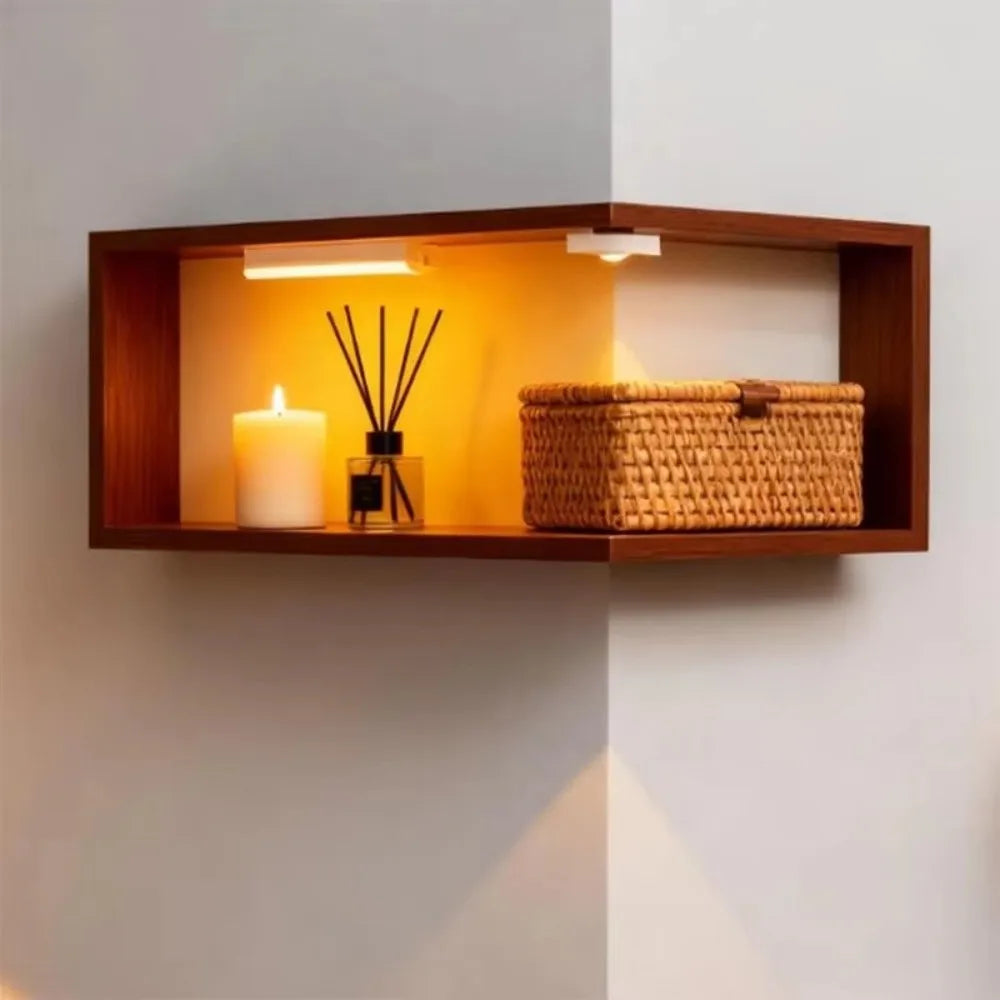 90° Wooden Floating Corner Wall Shelf