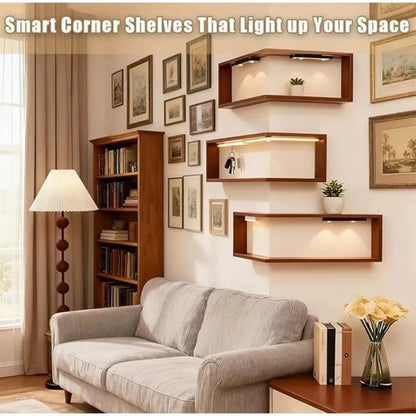 90° Wooden Floating Corner Wall Shelf