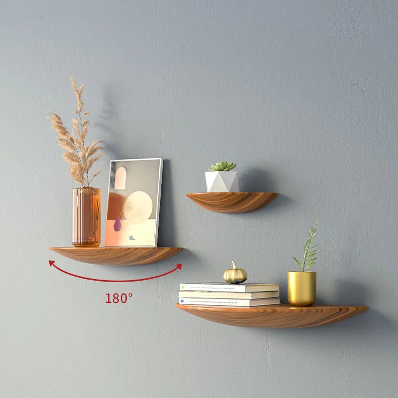 Wooden Half Moon Wall Shelf