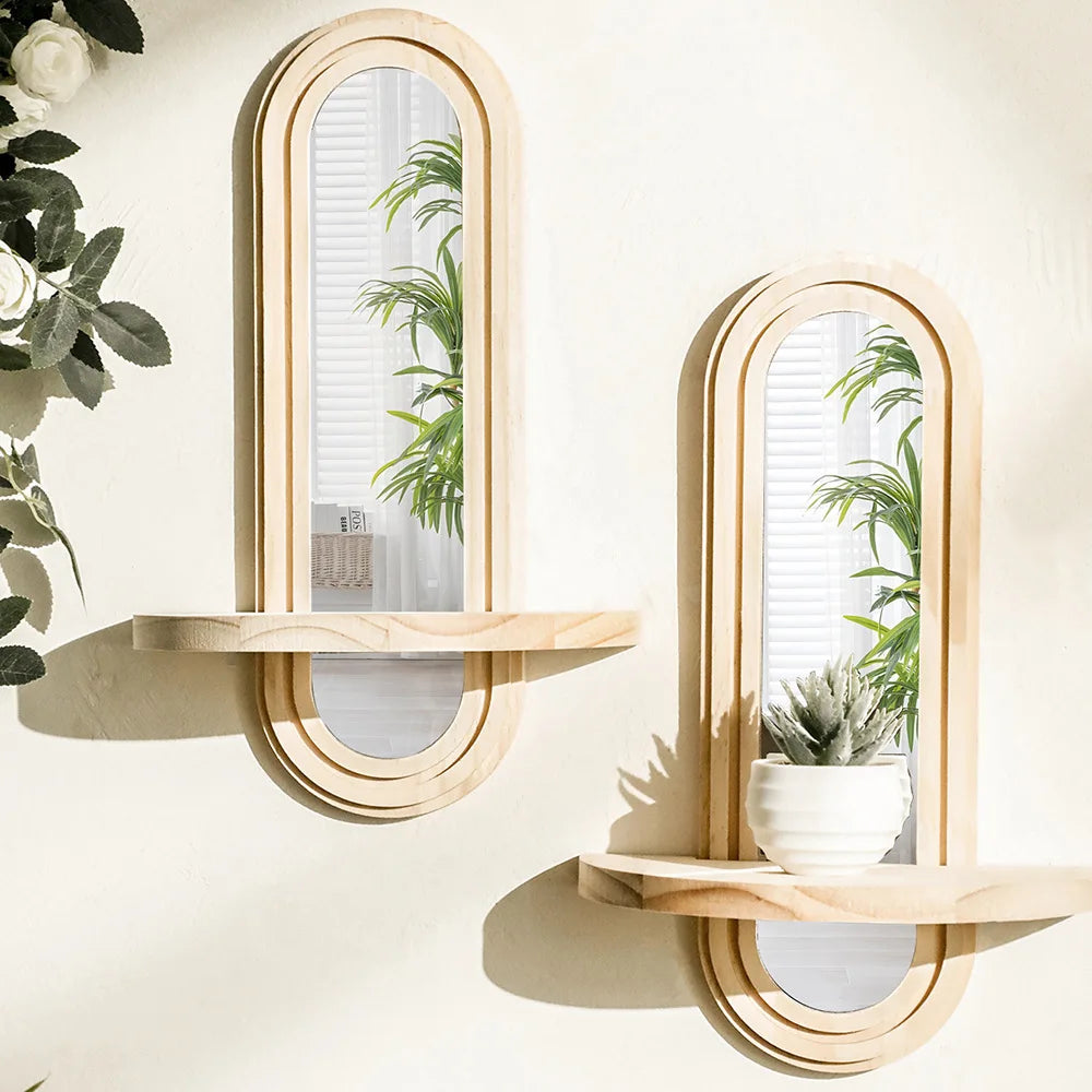 Boho Wooden Mirror Shelf