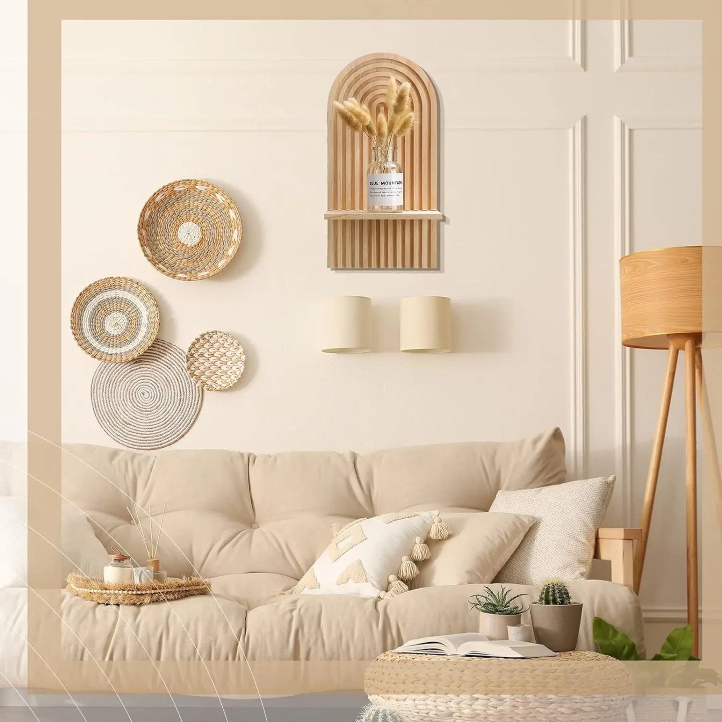 Boho Wooden Floating Wall Shelf