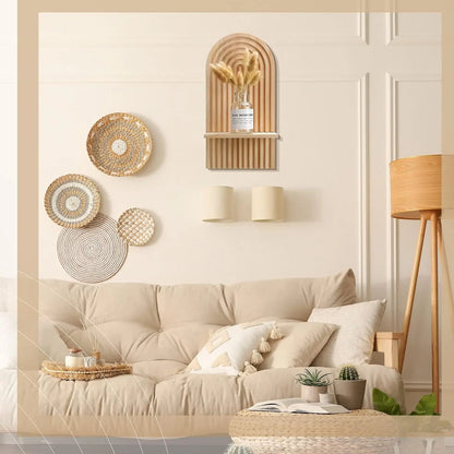 Boho Wooden Floating Wall Shelf