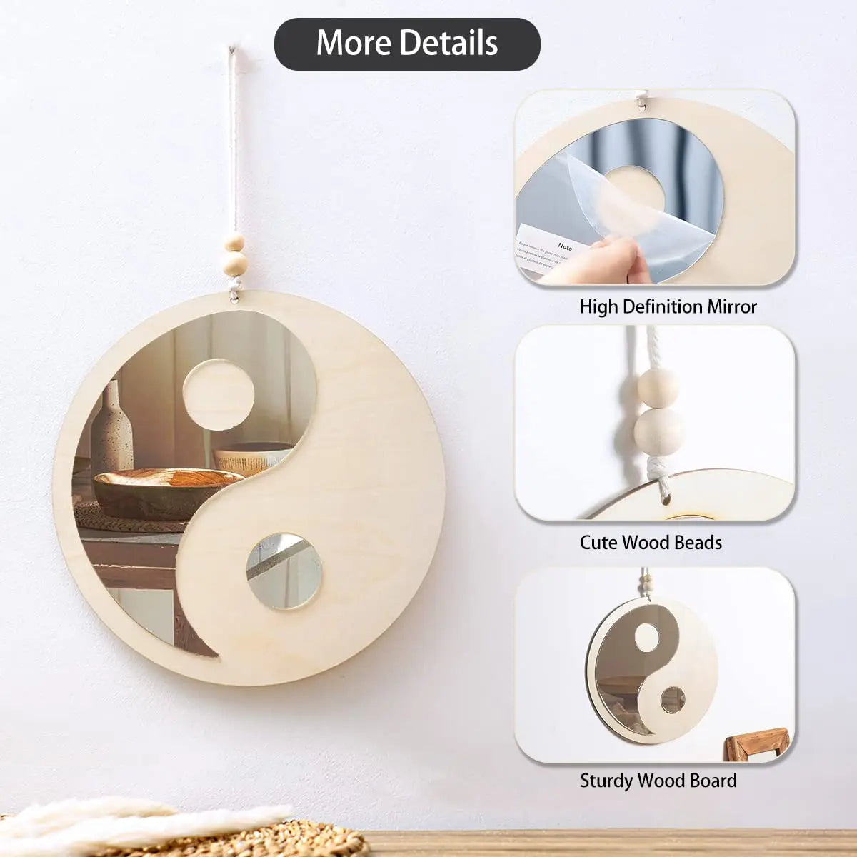 Boho Wooden Yin Yang Wall Mirror