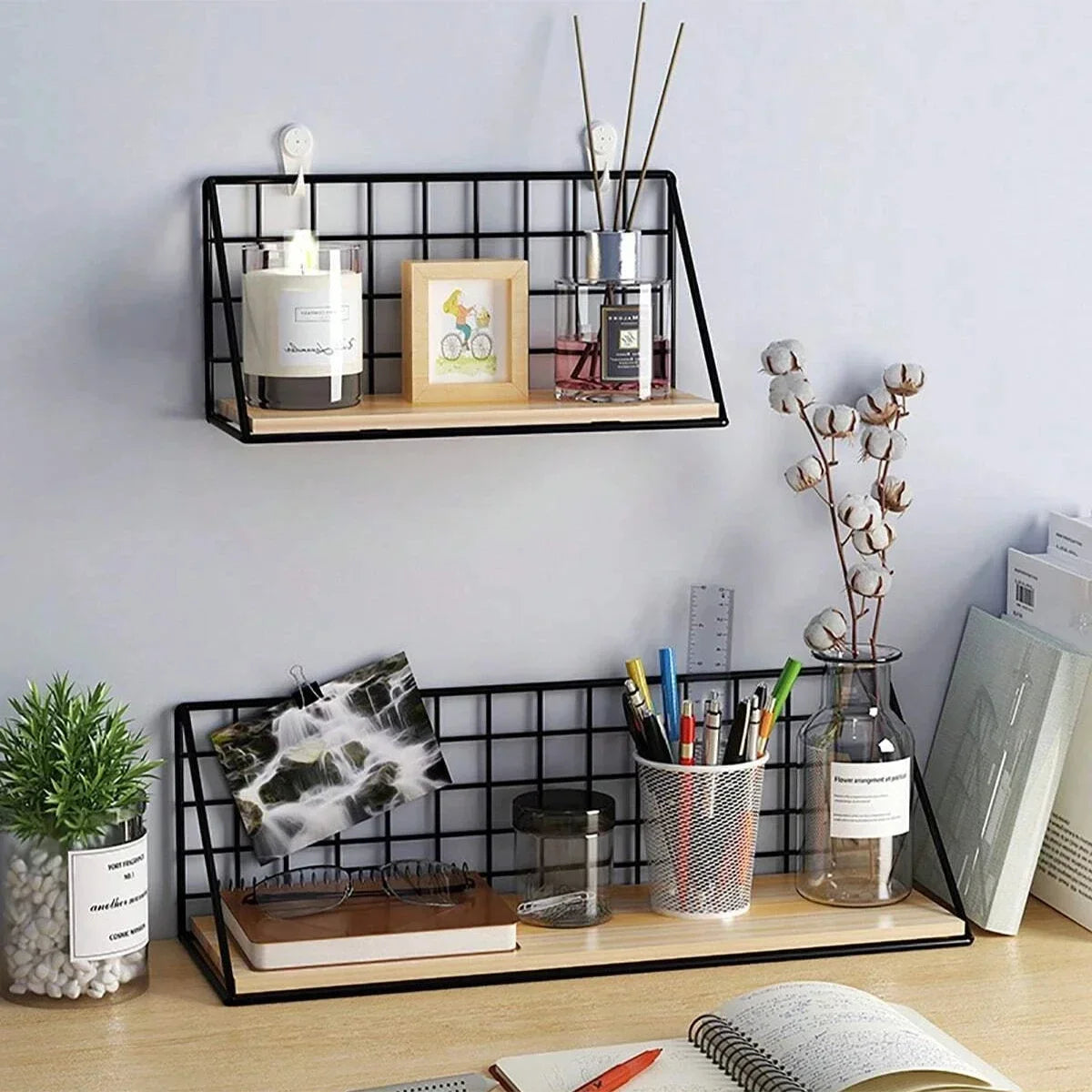 No-Drill Wooden Hanging Wall Shelf