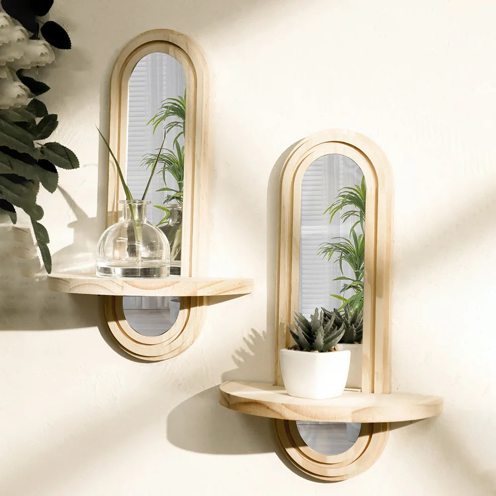 Boho Wooden Mirror Shelf