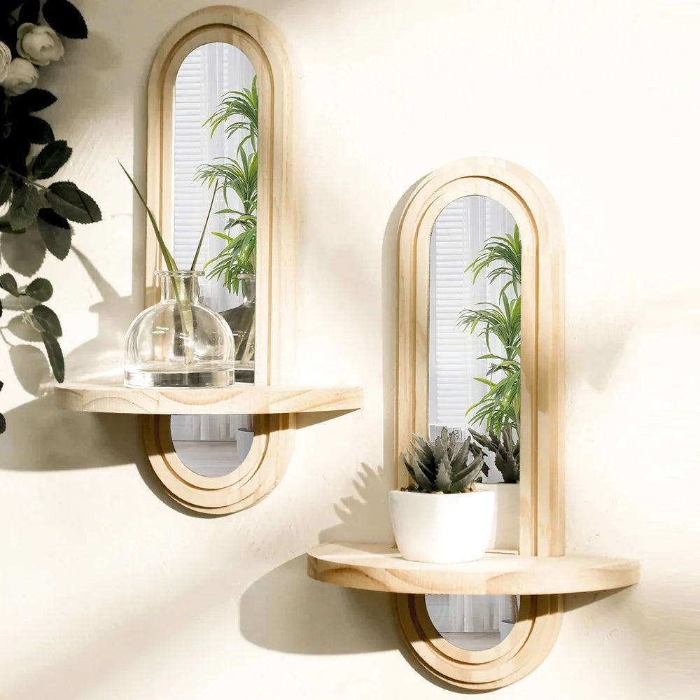 Boho Wooden Mirror Shelf